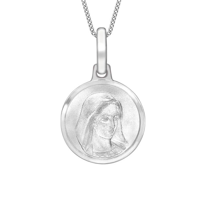 375/1000 White Gold Round "Holy Mary" Pendant - Vandona
