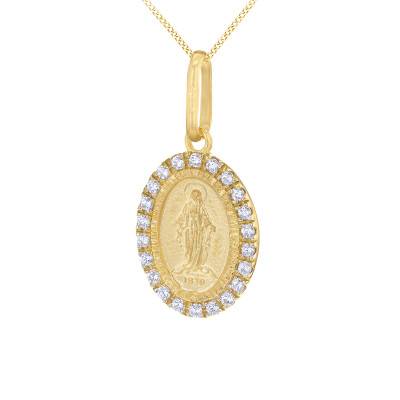 375 Yellow Gold & Zirconia Oval Saint Mary Pendant - Vandona
