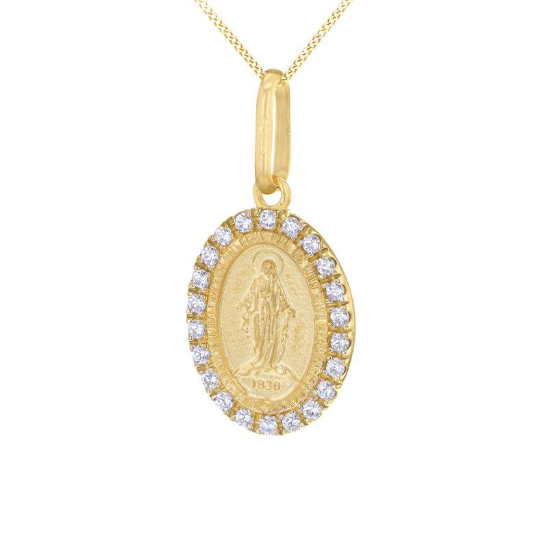 375 Yellow Gold & Zirconia Oval Saint Mary Pendant - Vandona