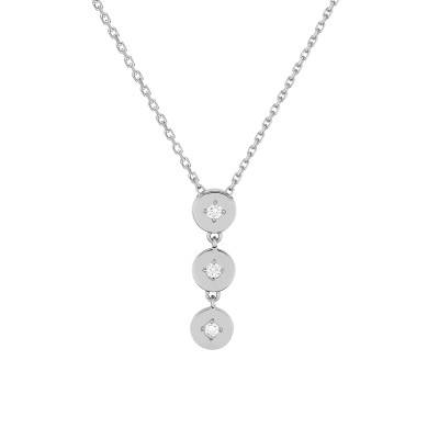 Collier Triple Pastille en Or Blanc 750 & Diamants 0,08 ct, Longueur 42 cm - Emanessence