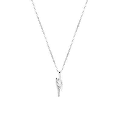 Collier Trilogie en Or Blanc 375 & Oxydes de Zirconium, Longueur 42 cm - Emanessence