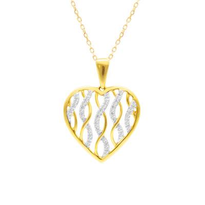 Collier Coeur Ajouré Liens Entrelacés en Diamants 0,09 ct en Or Jaune 375, Longueur 39 cm à 41 cm - Divine