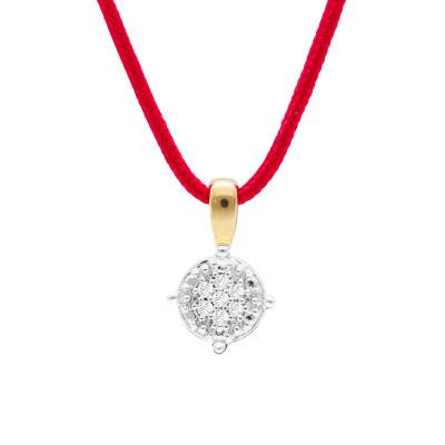 Collier Cordon Rose Rond Grainé & Diamants en Or Jaune 375, Longueur 40 cm - Divine