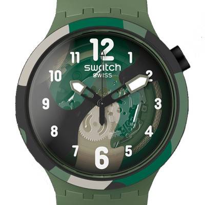 Swatch Pay! Look Right Thru Green Pay! Men's Wall Clock SB05G108-5300 - Swatch
