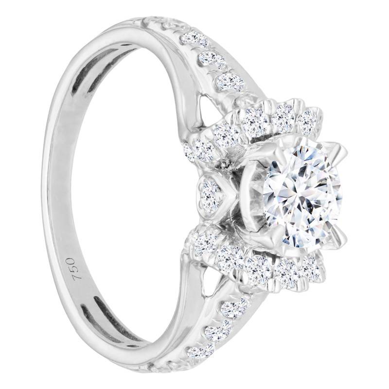 750/1000 White Gold Diamond Engagement Ring 1,05 ct - Size 50 - Divine