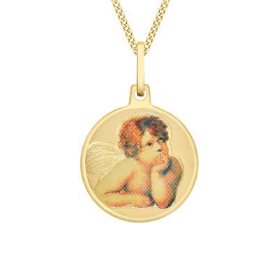 Médaille Chérubin Pensif en Or Jaune 375, Diamètre 15 mm - Vandona