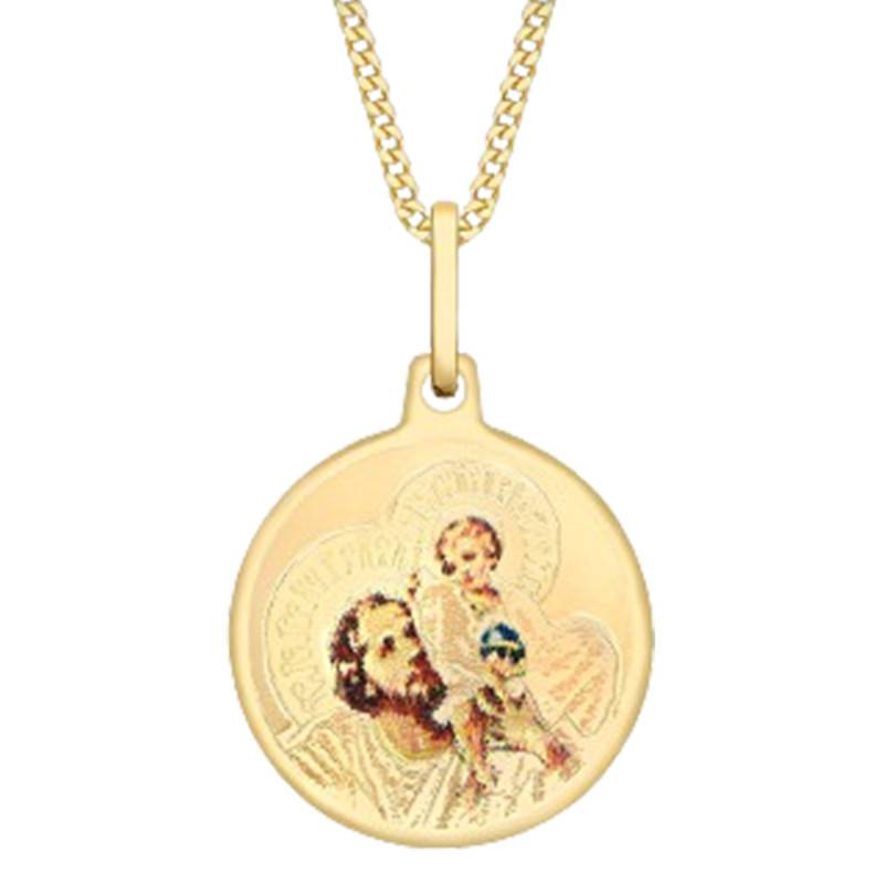 Round 375 Yellow Gold Saint-Christopher Medal, 15 mm Diameter - Vandona