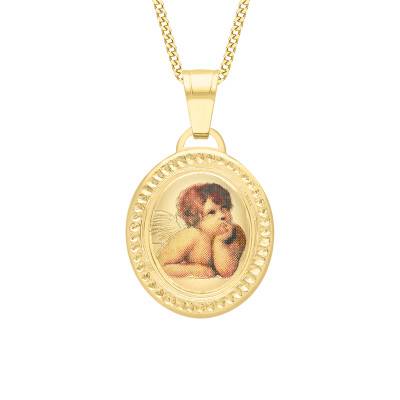 375 Yellow Gold Oval Cherub Medal - Vandona