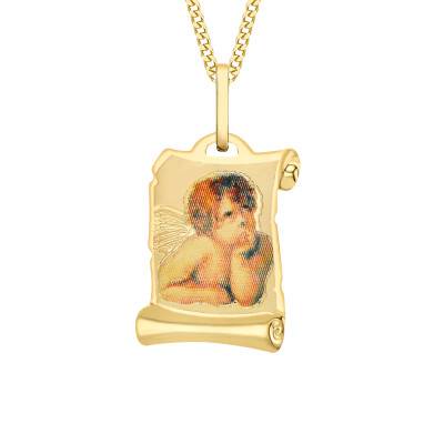 375 Yellow Gold Parchment Cherub Pendant - Vandona