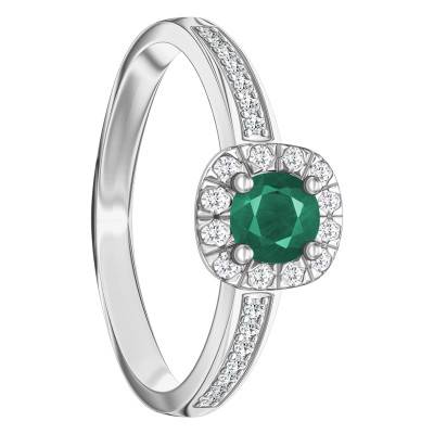 Bague Or Blanc 375, Emeraude 0,15 ct, Diamants 0,16 ct - Aurora