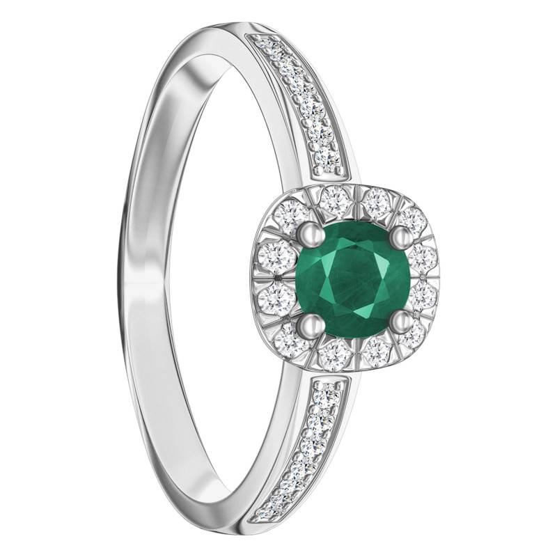 Emerald 0.15 ct & Diamond 0.16 ct Halo Ring in 375 White Gold - Aurora
