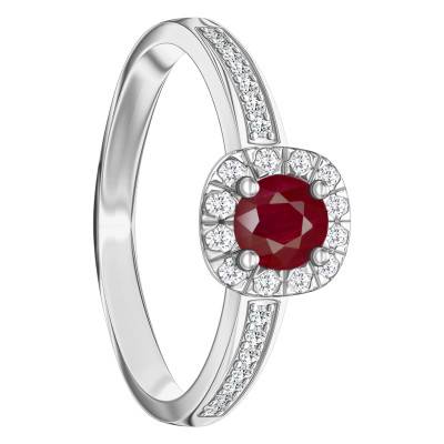 Bague en Or Blanc 375, Rubis, Diamants 0,16 ct - Aurora