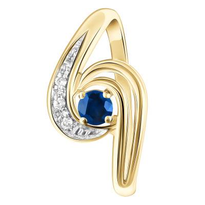 750/1000 Yellow Gold Spiral Ring With Diamonds and 0.22 ct Sapphire - Aurora