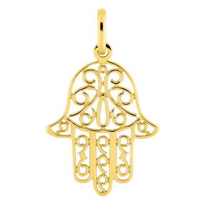 750 Yellow Gold Arabesque Hand of Fatma Pendant - Emanessence