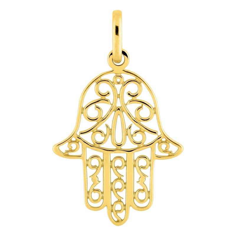 750 Yellow Gold Arabesque Hand of Fatma Pendant - Emanessence
