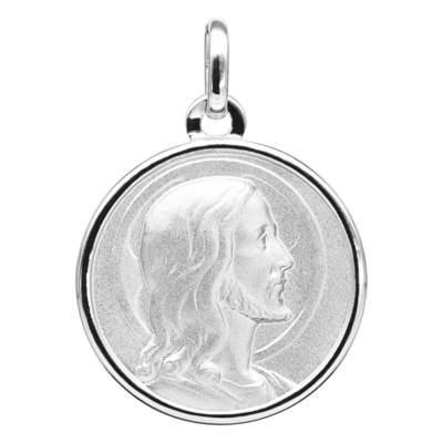 Médaille Christ Visage Serein Or Blanc 750, Diamètre 19 mm - Emanessence