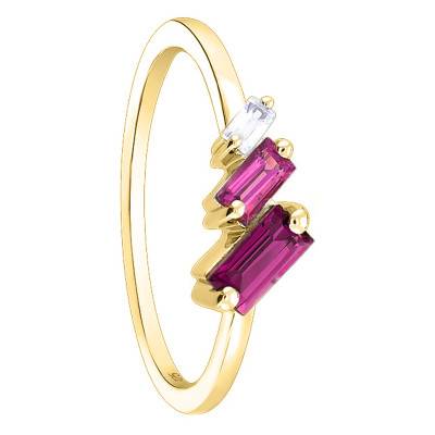 Bague Or Jaune 375 ou 750, Tourmalines Roses & Diamant 0,03 ct - Aurora