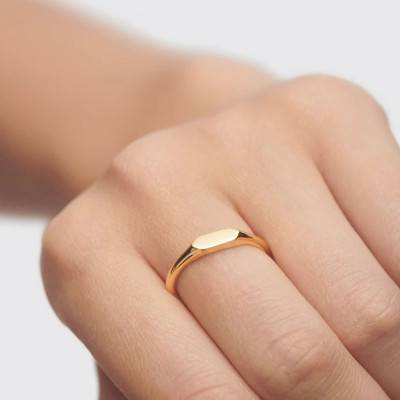 Hexagonal 750 Yellow Gold-Plated 925 Sterling Silver Signet Ring - AN01-C47-14 - Pdpaola