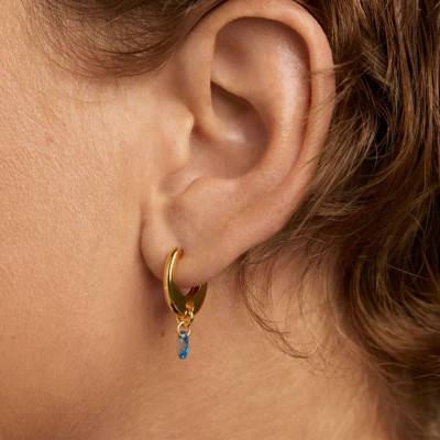 Lily Hoop Earrings in Gold-Plated Silver & Blue Cubic Zirconia, Diameter 9 mm - AR01-B94-U - Pdpaola