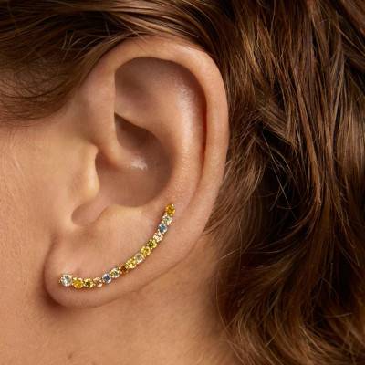 Boucles d'oreilles Rainbow en Argent Doré & Zircones Multicolores - AR01-B99-U - Pdpaola