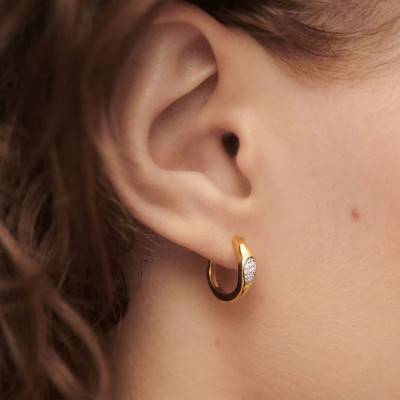 Créoles Onda en Argent Doré & Zircones Blanches, Diamètre 12,80 mm - AR01-C12-U - Pdpaola