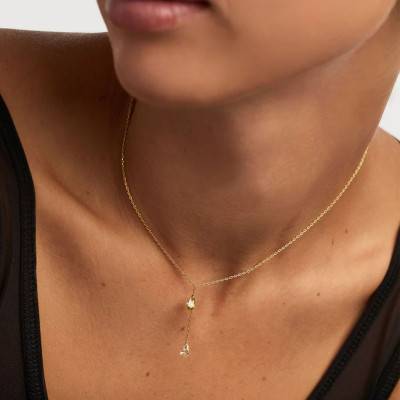 Collier Linda Y en Argent Doré & Zircones Bicolores - CO01-863-U, Longueur 40 à 50 cm - Pdpaola