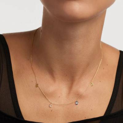 Collier Bloom en Argent Doré & Zircones Multicolores - CO01-866-U, Longueur 40 à 50 cm - Pdpaola