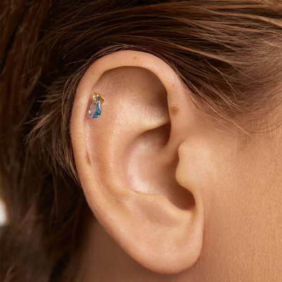 Boucle d'oreille Unique Lily en Argent Doré & Zircone Bleue - PG01-202-U - Pdpaola