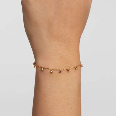 Bracelet Rainbow Salsa en Argent Doré & Zircones Multicolores - PU01-782-U, Longueur 15 à 18 cm - Pdpaola