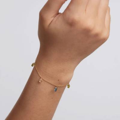 Bracelet Bloom en Argent Doré & Zircones Multicolores, Longueur 15 à 18 cm - PU01-790-U - Pdpaola
