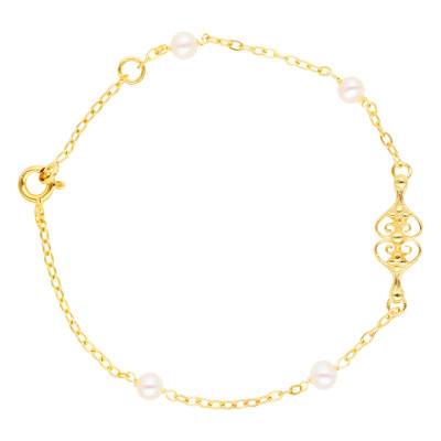 750 Yellow Gold Filigree Round Pearl Bracelet, 16 to 18 cm - Lucas Lucor