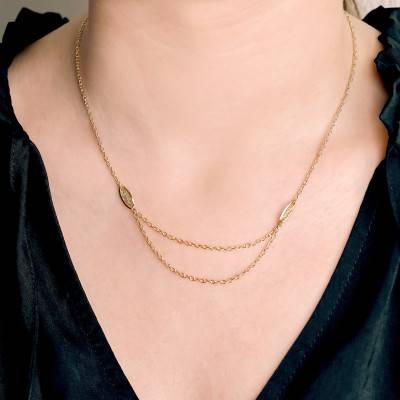 750 Yellow Gold Double Cable Chain Filigree Necklace, 42 cm - Lucas Lucor