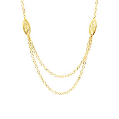 750 Yellow Gold Double Cable Chain Filigree Necklace, 42 cm - Lucas Lucor