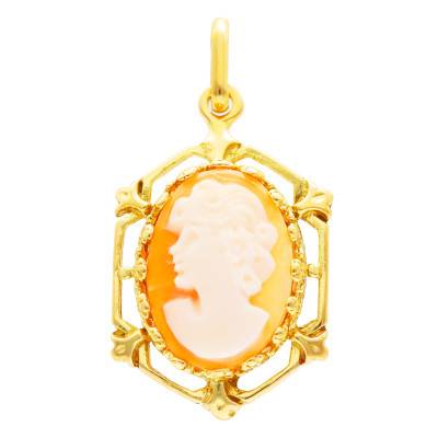 750 Yellow Gold Carnelian Stone Cameo Pendant - Lucas Lucor