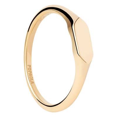 Hexagonal 750 Yellow Gold-Plated 925 Sterling Silver Signet Ring - AN01-C47-14 - Pdpaola