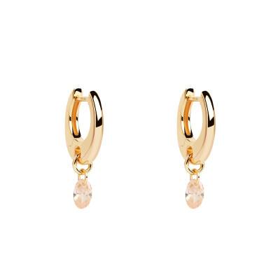 Lily Peach Hoop Earrings in Gold-Plated Silver & Zirconium Oxide, 9 mm Diameter - AR01-B93-U - Pdpaola