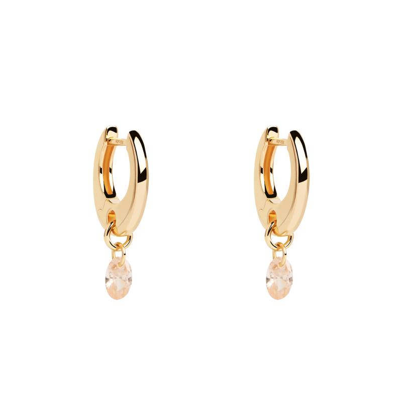Lily Peach Hoop Earrings in Gold-Plated Silver & Zirconium Oxide, 9 mm Diameter - AR01-B93-U - Pdpaola