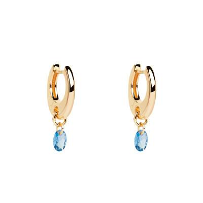 Lily Hoop Earrings in Gold-Plated Silver & Blue Cubic Zirconia, Diameter 9 mm - AR01-B94-U - Pdpaola