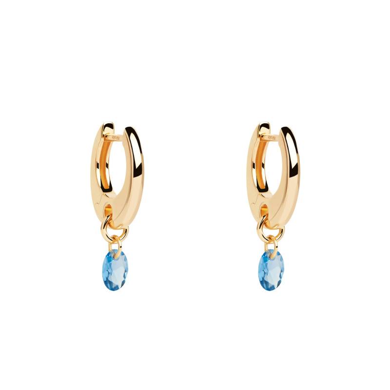 Lily Hoop Earrings in Gold-Plated Silver & Blue Cubic Zirconia, Diameter 9 mm - AR01-B94-U - Pdpaola