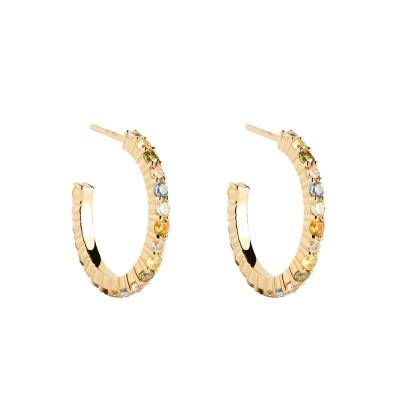 Créoles Arc-En-Ciel en Argent Doré & Zircones Multicolores, Diamètre 10,70 mm - AR01-B96-U - Pdpaola