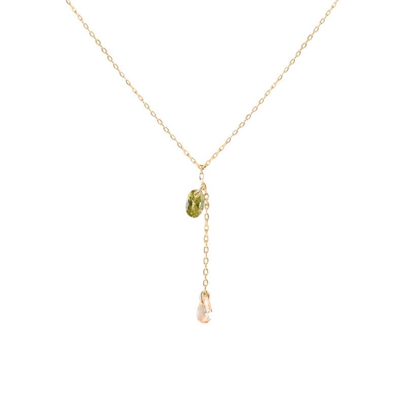 Linda Y 925 Sterling Silver Gold-Plated & Bicolor Zirconia Necklace, Length 40 cm to 50 cm - CO01-863-U - Pdpaola