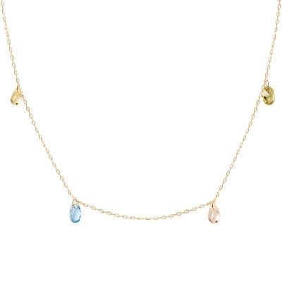 Collier Bloom en Argent Doré & Zircones Multicolores - CO01-866-U, Longueur 40 à 50 cm - Pdpaola