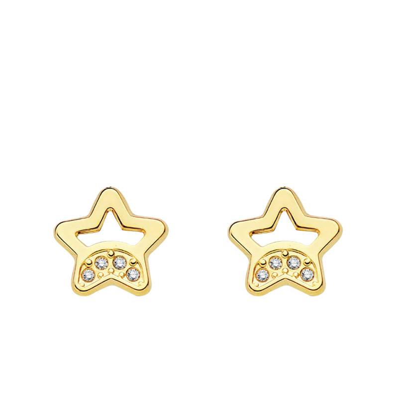 Star 750/1000 Yellow Gold & White Cubic Zirconia Stud Earrings - Bambins