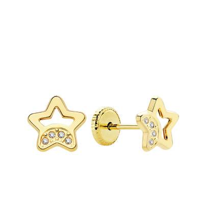 Star 750/1000 Yellow Gold & White Cubic Zirconia Stud Earrings - Bambins