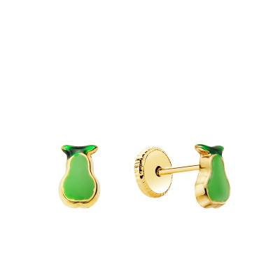 Boucles d'oreilles Poires Vertes Émaillées en Or Jaune 750 - Bambins
