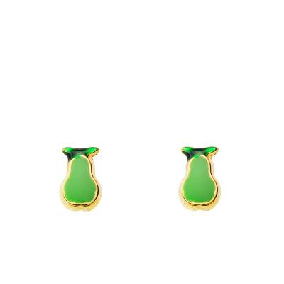 Boucles d'oreilles Poires Vertes Émaillées en Or Jaune 750 - Bambins