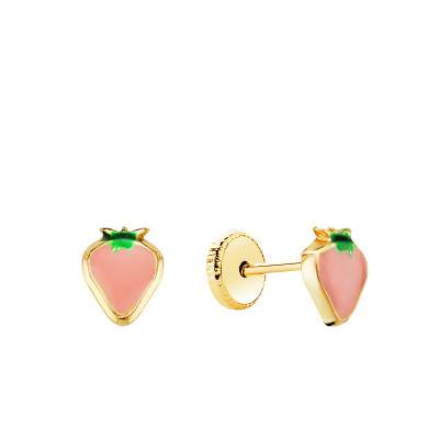 Strawberry 750/1000 Yellow Gold & Enamel Stud Earrings - Bambins