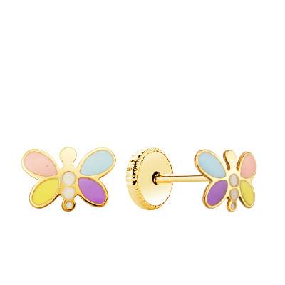Yellow Gold 750 Enameled Dragonfly Earrings - Bambins