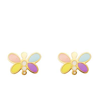 Yellow Gold 750 Enameled Dragonfly Earrings - Bambins