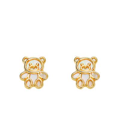 750 Yellow Gold & Mother-of-Pearl Openwork Bear Stud Earrings - Bambins